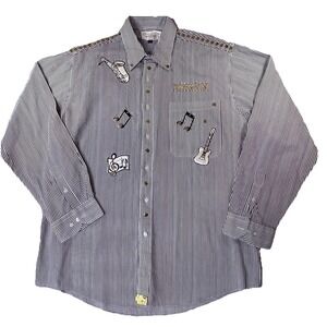 Vintage Mardel Rockfest Music Western Theme Button Shirt Men's L Black Stripe